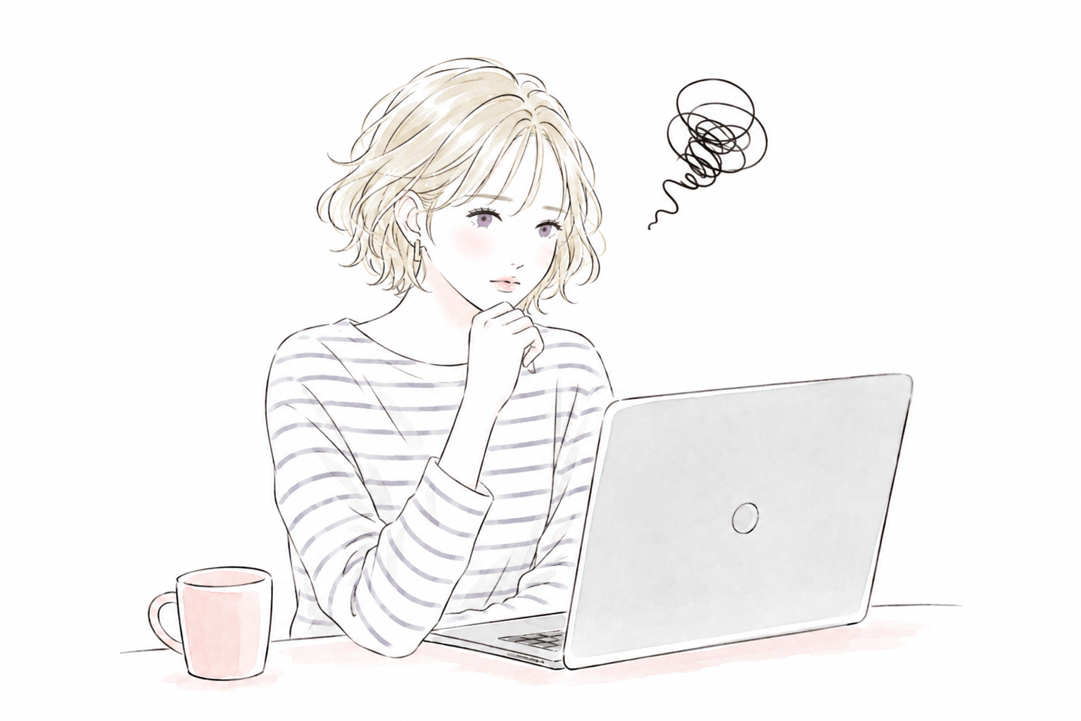 ホームページに何を載せるか考えている人のイラスト